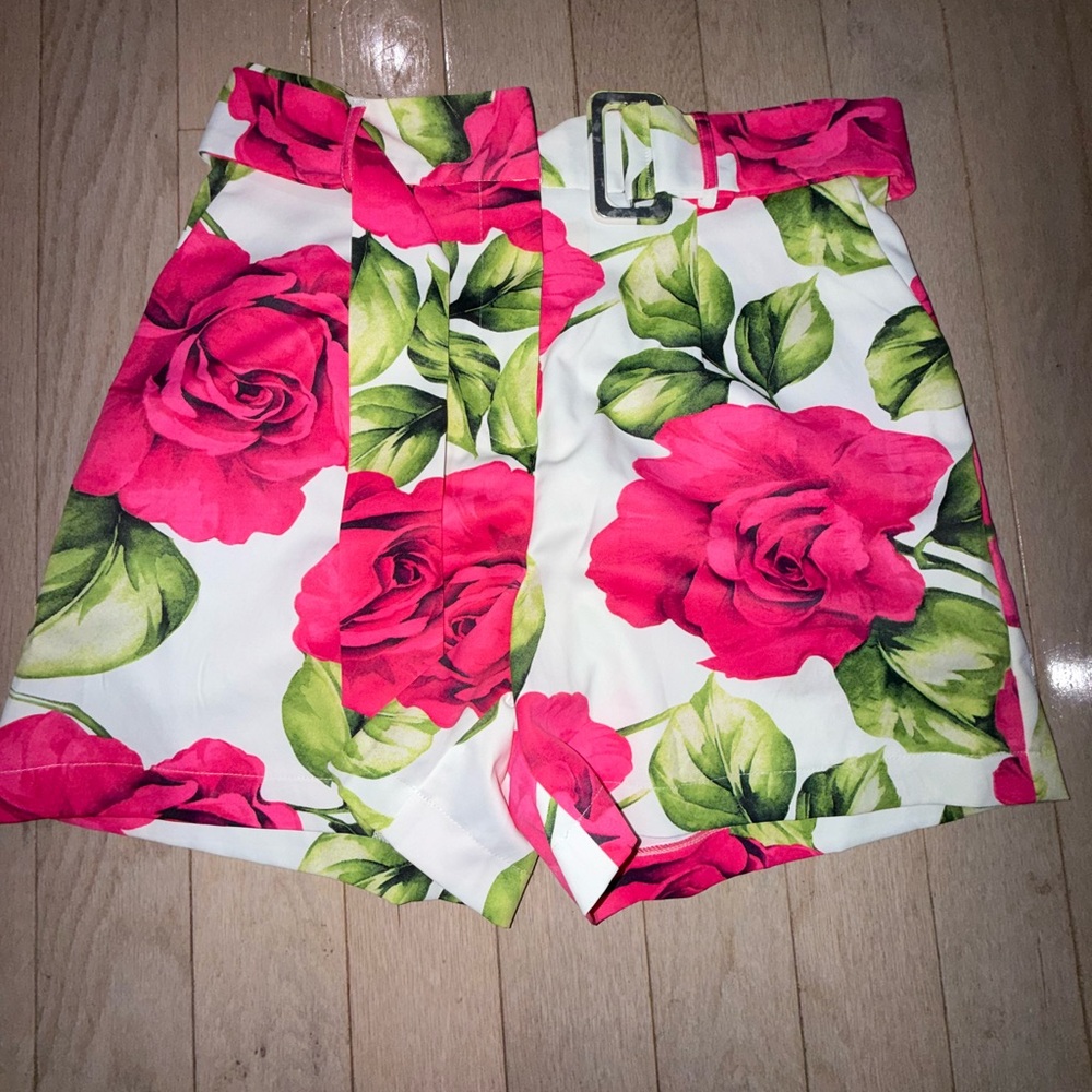 Floral Women's Vest Blazer and Belted Shorts